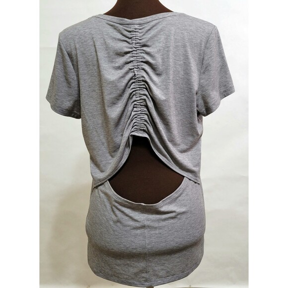 Athleta Encore grey short sleeve gathered open back t shirt size M - Picture 3 of 8